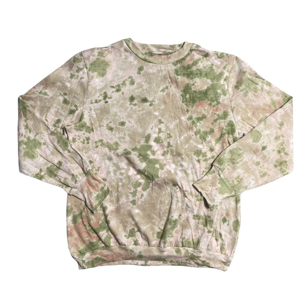 AFRM Munroe Olive Green and Blush Tie Dye Crewneck Pullover M
